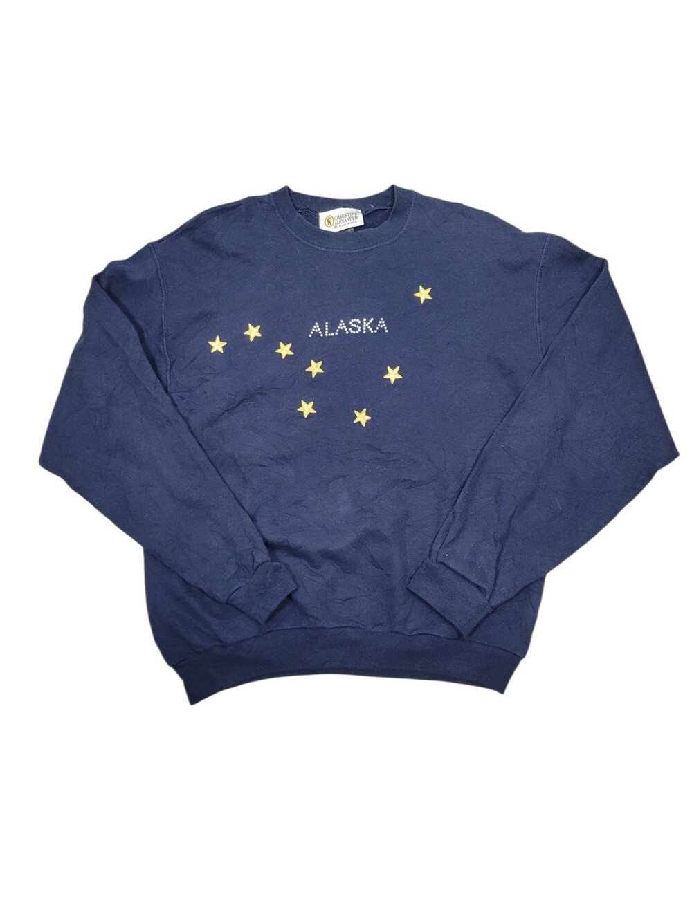 Y2K Alaska Yellow Stars Navy Blue Sweatshirt Top Made in USA Size: M